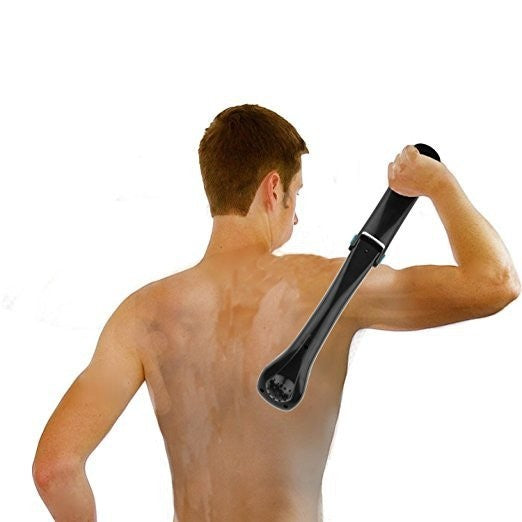 TheGromify long handle back hair shaver for men, black, ergonomic design for easy reach and comfortable grip.