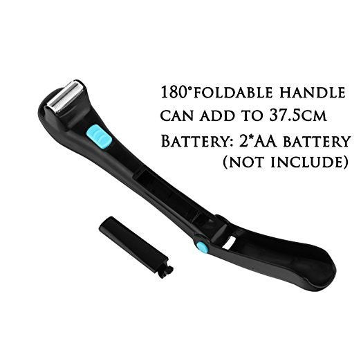 TheGromify long handle back hair shaver for men, black, foldable to 37.5cm, battery operated.