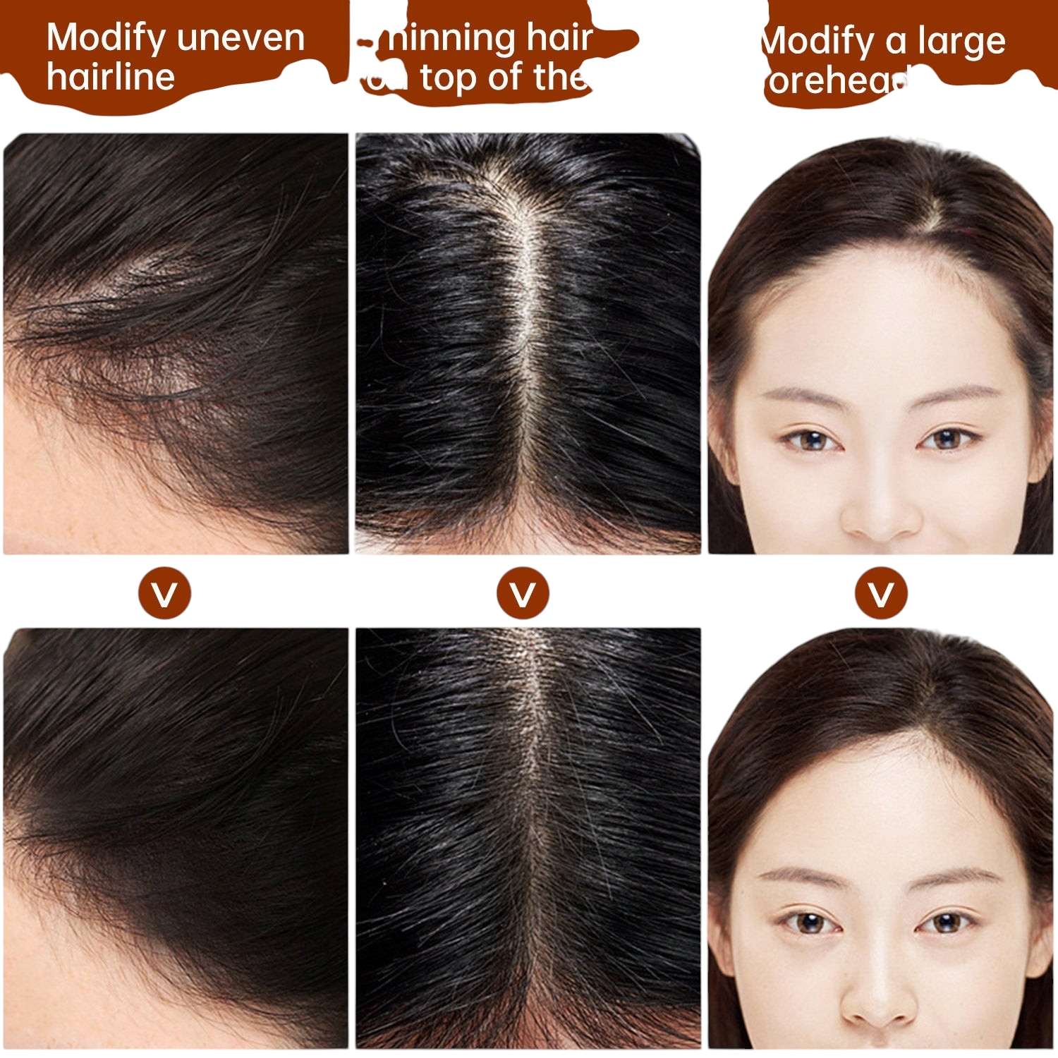 TheGromify waterproof hairline powder showing before and after results for thinning hair and uneven hairlines.
